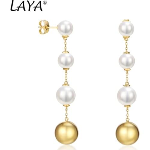 Laya Shell Pearl Earrings For Women Pure 925 Sterling Silver Chain Pearl Hollow Ball Drop Earrings Trendy Jewelry 2021