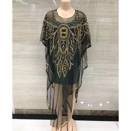 Summer 2021 New African Womens Fashion Gown Chiffon Batwing Sleeve Sequins And Fringes Loose Versatile Dress With Free Size