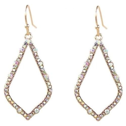 Classic Hot Selling Cutout Small Water Drop Clear Stone Pave Dangle Earrings High Polish AB Stone Pave Teardrop Earrings