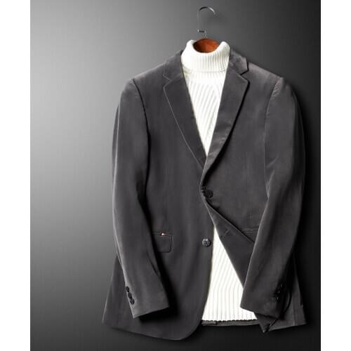 Gray Mens Velvet Black Blazer 2020 Autumn New Vintage Jacket Cotton Casual Coats Business Men Jackets X4