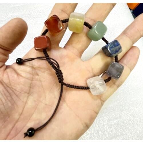 Natural Gem Stone Quartz Crystal 7 Chakra Reiki Healing Irregular round Beads Jewelry Handmade String Rope Adjustable Bracelet