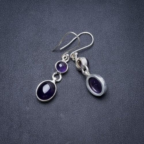 Natural Amethyst Handmade Unique 925 Sterling Silver Earrings 1.5" Y3313