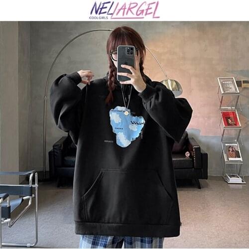 NELLARGEL Women Kangaroo Pocket Vintage Y2k Hoodie 2021 Female Harajuku Korean Fashion Kawaii Sweatshirts Girl Hip Hop Pullovers