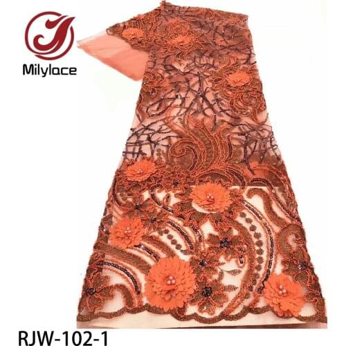 Latest 3D Flower Lace with Sequins and Beaded High Quality French Tulle Lace Fabrics Materials 5yards for Wedding Dress RJW-102