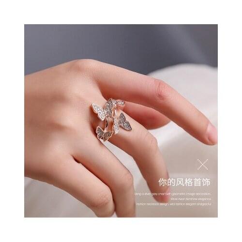 New fashion Four Butterfly Rhinestone Index Finger Rings For Women girl Accessories jewelry wholesale