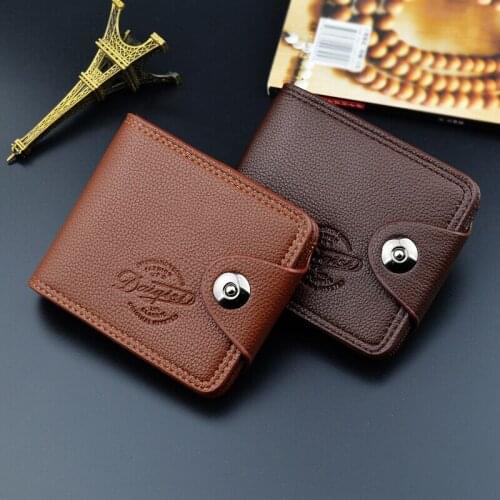 New Soft Leather Wallets for Men Simple Short Coin Purse Male Magnetic Buckle Card Holder Lychee Pattern Bag billetera hombre