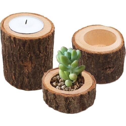 3 types Bark Stake Candle Holder Plant Pot Handmade Wooden Ornaments Pillar Design Candlestick For Rustic Wedding Decoration