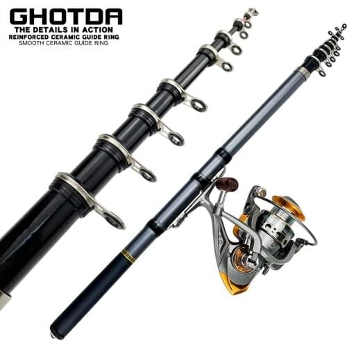 1.8m-3.0m Portable Carbon Fiber Telescopic Rock Fishing Rod Portable Spinning Rod and Spinning Reels Multifunction Carp Pole Set