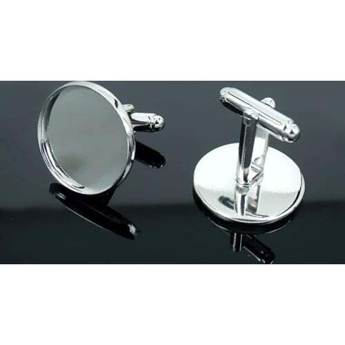 20mm New Imitation Rhodium Plated Blank Bases Round smooth Bezel Cabochon French Cufflinks Cuff Links Settings Blank Wholesale