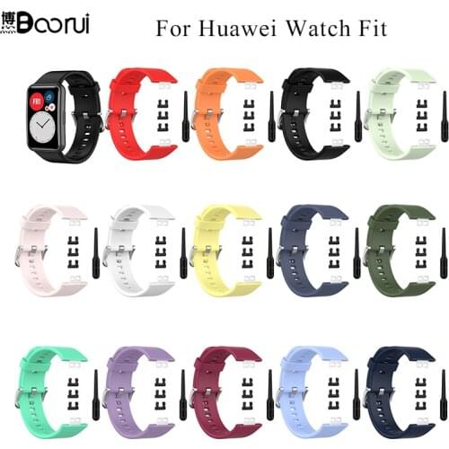 BOORUI band for huawei watch fit strap Silicone correa for huawei fit smart watch strap watch fit accessories with silver buckle