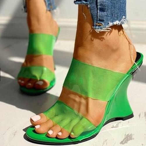 Wedges Sandals Dress Slippers Women Footwear Strange Style Heel Sexy Shoes Transparent PVC Woman Cut Out Open Toe