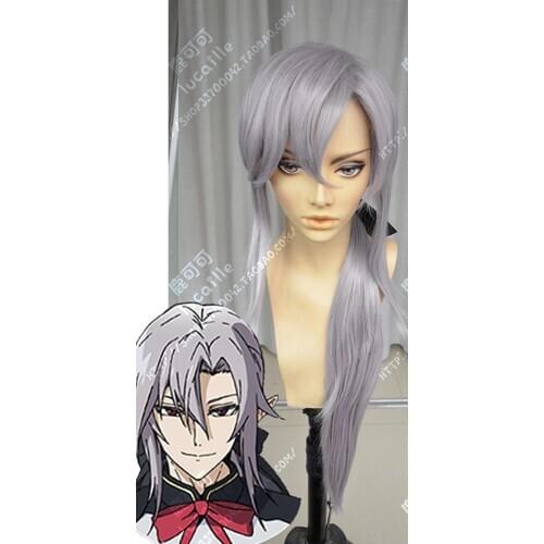 Seraph of The End Ferid Bathory Long Straight Gray Heat Resistant Synthetic Hair Cosplay Halloween Party + Free Wig Cap