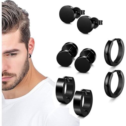 1 Set 4 Pair Different Types Shape Unisex Black Color Stainless Steel Piercing Earring For Women Men Punk Gothic Barbell Earring