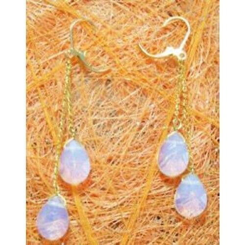 @@@@@ White Blue Fire Opal Yellow Plated Link Hook Earrings 6.09
