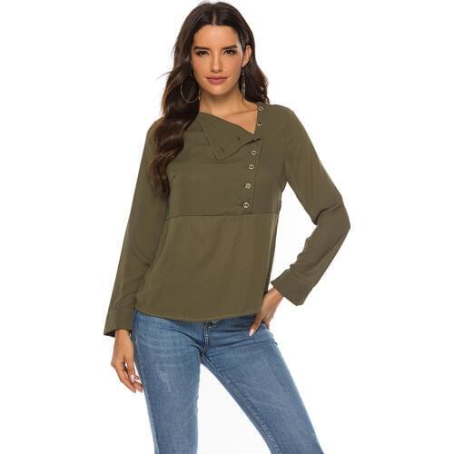 Long Sleeve Chiffon Blouse Women Blouses And Tops Skew Collar Solid Office Shirt Casual Slim Tops Blusas Chemise Femme