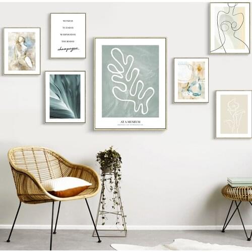 Scandinavian Abstract Body Pattern Posters Canvas Painting Wall Art Prints Green Plants Flower Pictures Living Room Nordic Decor