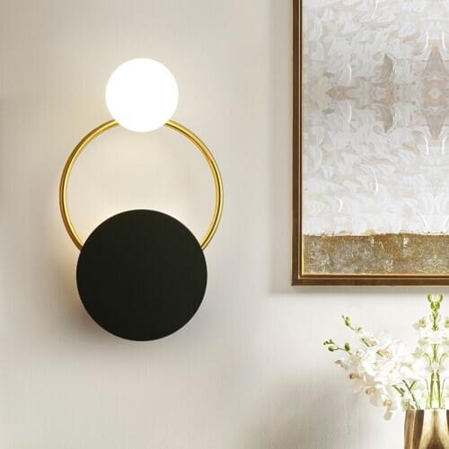 Nordic led wall light lamp metal art glass decorate black white gold for livingroom bedroom wall lamp for led bedside light lamp