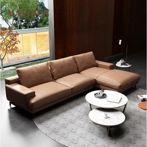 Large Apartment Modern Living Room Furniture Real Genuine Leather Sofa Custom Color High-End Wedding Dress Hotel Studio Sofa Bed