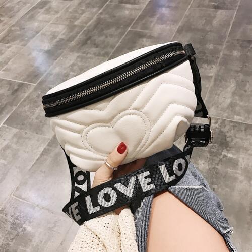 Solid Color Love Heart Decor Women Waist Bag PU and Canvas Crossbody Shoulder Bag Chest Bags Fashion Ladies Fanny Pack Belt Bag