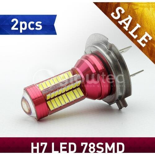 Super Bright 2pcs 12V H7 78 SMD 4014 Led 78smd External Daytime Running Light Front Fog Lights Headlights Bulb GLOWTEC