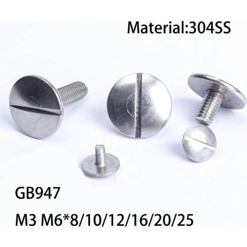 GB947 Stainless steel 304 material extra large flat head slotted screw M3 M6*8/10/12/16/20/25