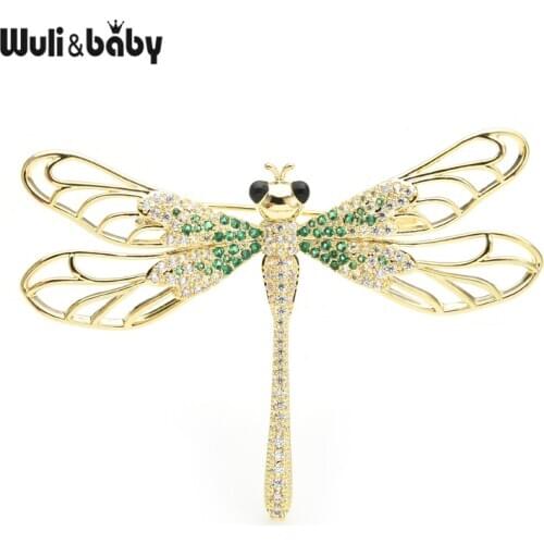 Wuli&baby Czech Rhinestone Dragonfly Brooches New Insects Weddings Banquet Office Women Brooch Pins Gifts