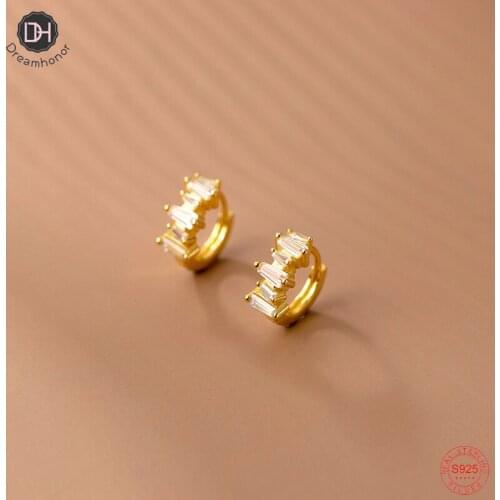 Dreamhonor Genuine 925 Sterling Silver Geometric CZ Zircon Clip Earrings for Women Wedding Summer Jewelry Gifts