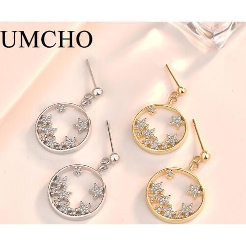 UMCHO Fashion 925 Sterling Silver Stars Women Zircon Drop Earrings for Party Wedding Birthday Gifts Fine Jewelry Decorations