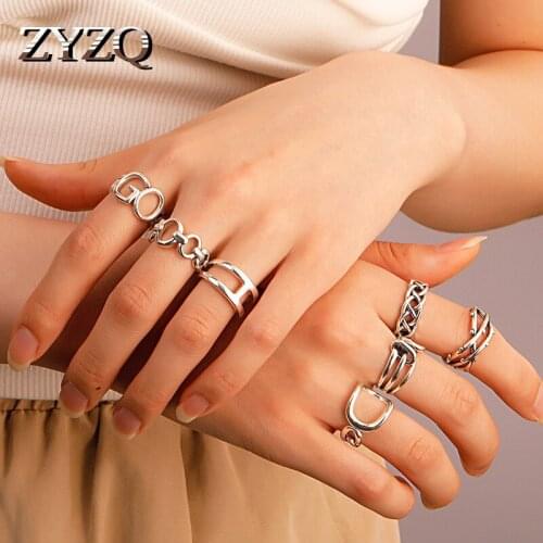 ZYZQ Retro Creative Irregular Opening Ring For Women To Make Old Style Metal Geometric Ring Hip Hop Street Accessories