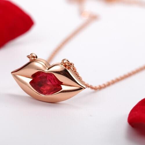 925 Sterling Silver Fine Jewelry Sexy Red Lips Pendant Necklaces for Womens Girls Party Birthday Gifts 10pcs Lot Wholesale