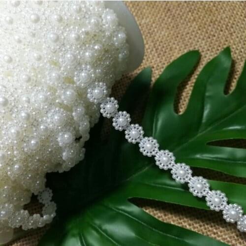 1M Lace Crystal Beads Sequin Fabric White Beaded Trim Applique Collar Beaded Guipure Decor Ribbon Sewing Accessories dentelle V7