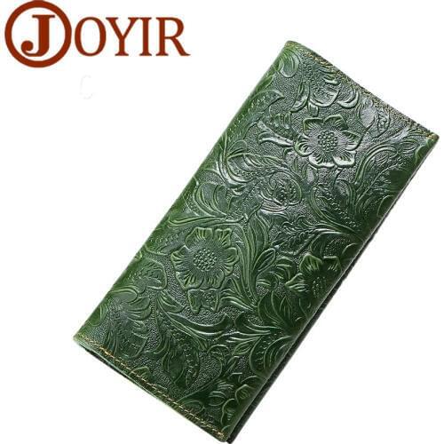 JOYIR Embossed Flowers Genuine Leather Women Wallet Brand Design Fashion Long Purse Clutch Coin Purse Card Holder Lady Female026