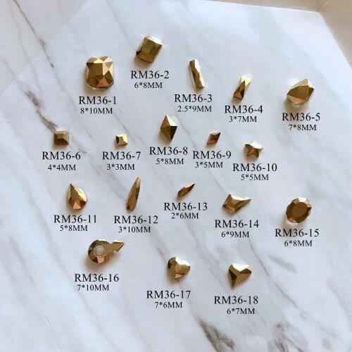 5pcs/bag Cute High Quality Metalic Gold Different Shapes Crystal Gem Flat-Black Gem Decoration Nail Art RM36