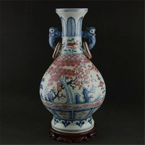 #6 Antique Old Chinese MingDynasty porcelain vase,Blue underglaze red bottle,Home Decoration,crafts/Collection, Free shipping