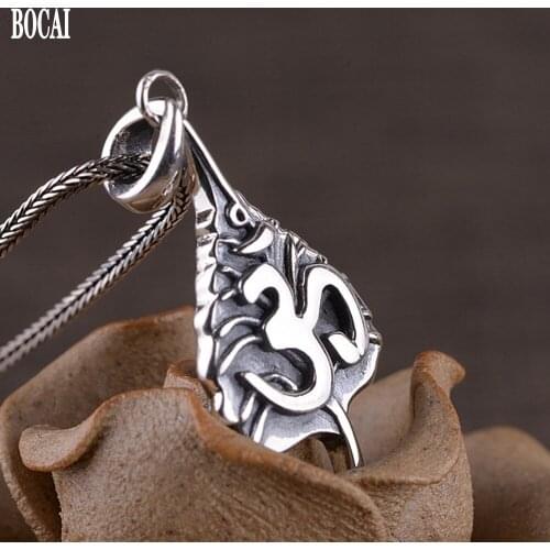 BOCAI real S925 pure silver jewelry Thai silver handmade accessories six-character mantra good luck men and women pendant