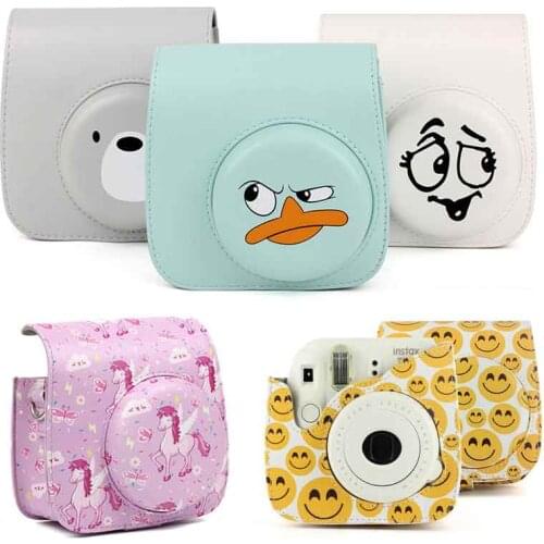 PU Leather Camera Carrying Bag Case Cover For Fujifilm Instax Mini 8 8+ 9 Smile Face Funny Expression Star Sky Instant C