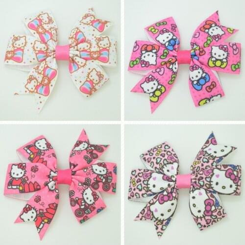SUPWRF 3.1'' Kitty Cartoon pink kids hair accessories hair bow With Clip hair Ribbon headwear wholesale 20 PCS T0929