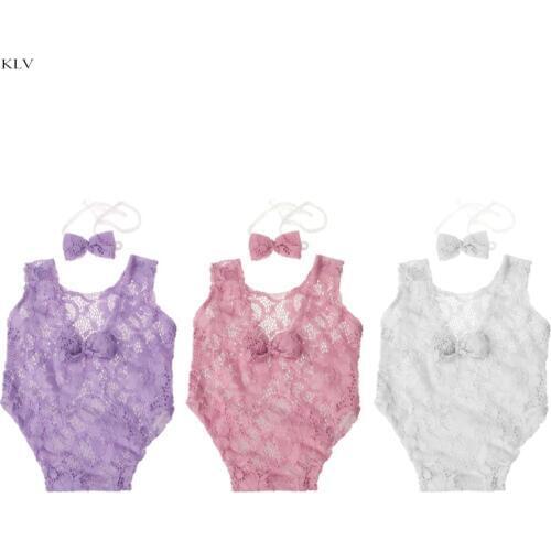 Baby Photography Props Backless Hollow Bowknot Lace Romper Newborn Girls Outfit