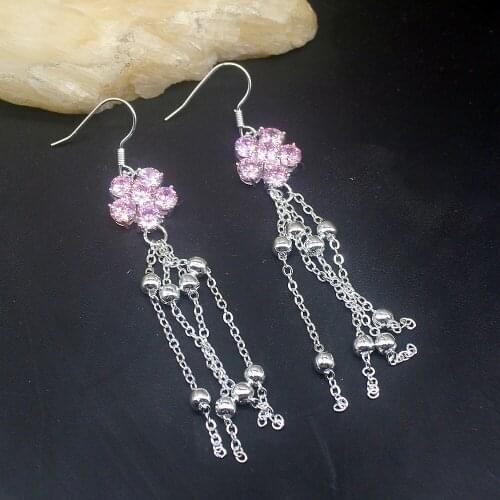 Gemstonefactory Big Promotion Single Unique 925 Silver Deliate Pink Topaz Women Ladies Gift Dangle Drop Earrings 20213680