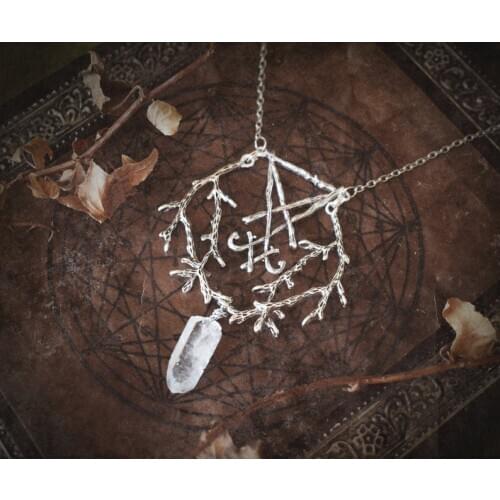Sigil, Lucifer, Branch with Quartz, Satan, Satanic, Goth, Gothic, Occult,pendant for Witch Necklace.Witchcraft Pagan Wiccan