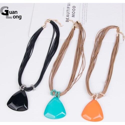 GuanLong Rope Custom/Pendant Necklace Female Geometric Vintage Necklaces Women Red Resin Acrylic Statement Necklace Wedding Gift