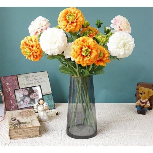 ONE Fake Single Stem Dahlia (3 Stems/Piece) 18.9" Length Simulation Peony for Wedding Home Decorative Artificial Flowers