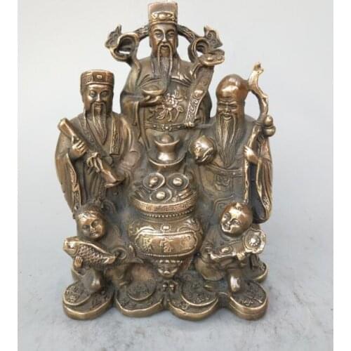 Chinas pure brass fu lu shou three Longevity Buddha statue