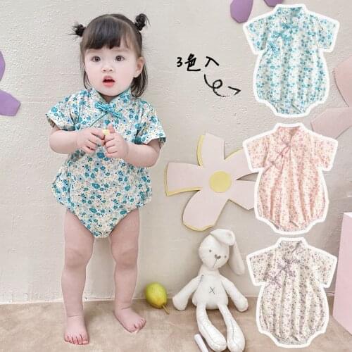 Chinese Style Baby Bodysuit For Girls Toddler Romper Ancient Costume Short Sleeve Climbing One-piece Summer Infant Clothes
