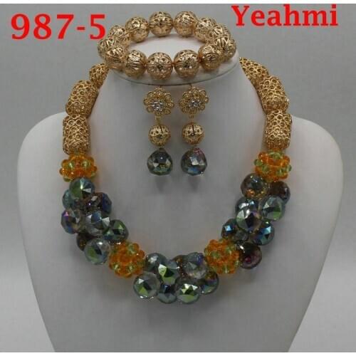 2020 Top quality Bridal Gift Nigerian Wedding African Beads Jewelry Set Fashion Dubai Gold-color Jewelry Set Costume Design