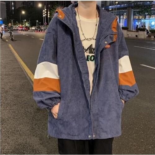 2021New Autumn corduroy jacket mens fashion brand loose style retro casual jacket Korean fashion versatile Hooded Jacket