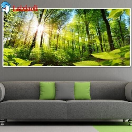 Laixiaoli 5D Diamond DIY Mosaic Green Forest tree Landscape Diamond Painting Full Set Diamond Embroidery Pictures Of Rhinestone