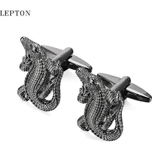 Hot Sale Crocodile Cufflinks for Mens Gold r & Black & Silve Color Novelty Animal Cufflinks Copper Alligator Cuff links Gemelos