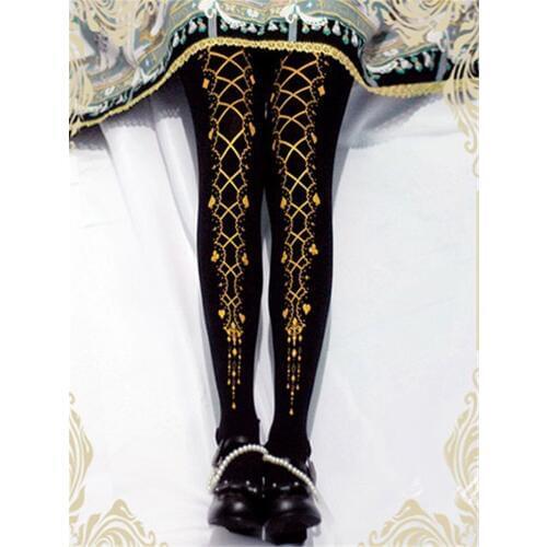 Lolita Pantyhose Printed Lace Up Lolita Leggings