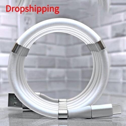 Fast Charge 2.4A Magic Rope Magnetic Data Cable for iPhone Samsung Xiaomi Automatically Retractable Micro USB Type C Phone Cable